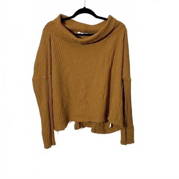 Free People Mustard Waffle Knit Open Back Sweater M - Picture 1 of 5
